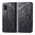 For Galaxy A41 Butterfly Love Flower Embossed Horizontal Flip Leather Case with Bracket / Card Slot / Wallet / Lanyard(Black)