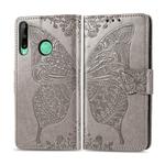 For Huawei Y7P Butterfly Love Flower Embossed Horizontal Flip Leather Case with Bracket / Card Slot / Wallet / Lanyard(Gray)