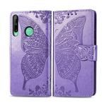 For Huawei Y7P Butterfly Love Flower Embossed Horizontal Flip Leather Case with Bracket / Card Slot / Wallet / Lanyard(Light Purple)