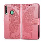 For Huawei Y7P Butterfly Love Flower Embossed Horizontal Flip Leather Case with Bracket / Card Slot / Wallet / Lanyard(Pink)