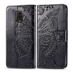 For Xiaomi Redmi Note 9S/Note 9 Pro/Note 9 Pro Max Butterfly Love Flower Embossed Horizontal Flip Leather Case with Bracket / Card Slot / Wallet / Lanyard(Black)