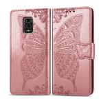 For Xiaomi Redmi Note 9S/Note 9 Pro/Note 9 Pro Max Butterfly Love Flower Embossed Horizontal Flip Leather Case with Bracket / Card Slot / Wallet / Lanyard(Rose Gold)