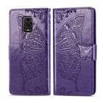 For Xiaomi Redmi Note 9S/Note 9 Pro/Note 9 Pro Max Butterfly Love Flower Embossed Horizontal Flip Leather Case with Bracket / Card Slot / Wallet / Lanyard(Dark Purple)