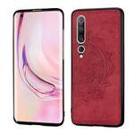 For Xiaomi 10/10 Pro Mandala Embossed Cloth Cover PC + TPU Mobile Phone Case with Magnetic Function and Hand Strap(Red)