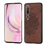 For Xiaomi 10/10 Pro Mandala Embossed Cloth Cover PC + TPU Mobile Phone Case with Magnetic Function and Hand Strap(Brown)