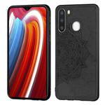 For Galaxy A21  Mandala Embossed Cloth Cover PC + TPU Mobile Phone Case with Magnetic Function and Hand Strap(Black)