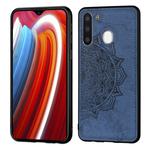 For Galaxy A21  Mandala Embossed Cloth Cover PC + TPU Mobile Phone Case with Magnetic Function and Hand Strap(Blue)
