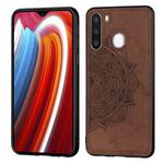 For Galaxy A21  Mandala Embossed Cloth Cover PC + TPU Mobile Phone Case with Magnetic Function and Hand Strap(Brown)
