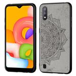 For Galaxy A01  Mandala Embossed Cloth Cover PC + TPU Mobile Phone Case with Magnetic Function and Hand Strap(Gray)