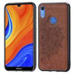 For Huawei Y6s (2019)  Mandala Embossed Cloth Cover PC + TPU Mobile Phone Case with Magnetic Function and Hand Strap(Brown)