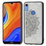 For Huawei Y6s (2019)  Mandala Embossed Cloth Cover PC + TPU Mobile Phone Case with Magnetic Function and Hand Strap(Gray)