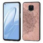 For Xiaomi Redmi Note 9S/Note 9 Pro/Note 9 Pro  Mandala Embossed Cloth Cover PC + TPU Mobile Phone Case with Magnetic Function and Hand Strap(Rose Gold)