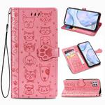 For Huawei P40 Lite/Nova 7i/Nova 6se Cute Cat and Dog Embossed Horizontal Flip Leather Case with Bracket / Card Slot / Wallet / Lanyard(Pink)