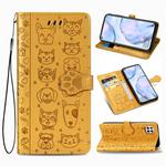 For Huawei P40 Lite/Nova 7i/Nova 6se Cute Cat and Dog Embossed Horizontal Flip Leather Case with Bracket / Card Slot / Wallet / Lanyard(Yellow)