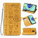 For Xiaomi Redmi Note 9S/Note 9 Pro/Note 9 Pro Cute Cat and Dog Embossed Horizontal Flip Leather Case with Bracket / Card Slot / Wallet / Lanyard(Yellow)