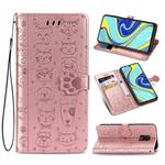 For Xiaomi Redmi Note 9S/Note 9 Pro/Note 9 Pro Cute Cat and Dog Embossed Horizontal Flip Leather Case with Bracket / Card Slot / Wallet / Lanyard(Rose Gold)