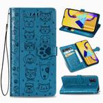 For Galaxy M30S Cute Cat and Dog Embossed Horizontal Flip Leather Case with Bracket / Card Slot / Wallet / Lanyard(Blue)