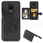 For Xiaomi Redmi Note 9S/Note 9 Pro/Note 9 Pro Max Mandala Embossed Magnetic Cloth PU + TPU + PC Case with Holder & Card Slots & Wallet & Photo Frame & Strap(Black)