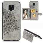 For Xiaomi Redmi Note 9S/Note 9 Pro/Note 9 Pro Max Mandala Embossed Magnetic Cloth PU + TPU + PC Case with Holder & Card Slots & Wallet & Photo Frame & Strap(Gray)