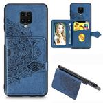 For Xiaomi Redmi Note 9S/Note 9 Pro/Note 9 Pro Max Mandala Embossed Magnetic Cloth PU + TPU + PC Case with Holder & Card Slots & Wallet & Photo Frame & Strap(Blue)
