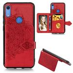 For Huawei Y6s (2019) Mandala Embossed Magnetic Cloth PU + TPU + PC Case with Holder & Card Slots & Wallet & Photo Frame & Strap(Red)