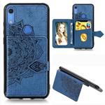 For Huawei Y6s (2019) Mandala Embossed Magnetic Cloth PU + TPU + PC Case with Holder & Card Slots & Wallet & Photo Frame & Strap(Blue)