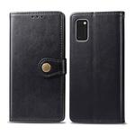 For Galaxy A41 Retro Solid Color Leather Buckle Phone Case with Lanyard & Photo Frame & Card Slot & Wallet & Stand Function(Black)