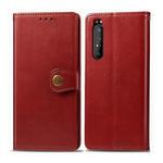 For Sony Xperia 1 II Retro Solid Color Leather Buckle Phone Case with Lanyard & Photo Frame & Card Slot & Wallet & Stand Function(Red)