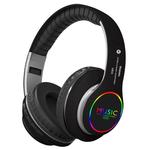 VJ033 Multi-function Upgrade Bluetooth 5.0 Headset Stereo Wireless LED Microphone FM Radio Headset(Black)