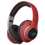 VJ033 Multi-function Upgrade Bluetooth 5.0 Headset Stereo Wireless LED Microphone FM Radio Headset(Red)