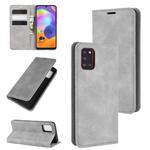 For Galaxy A31 Retro-skin Business Magnetic Suction Leather Case with Holder & Card Slots & Wallet(Grey)