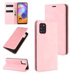 For Galaxy A31 Retro-skin Business Magnetic Suction Leather Case with Holder & Card Slots & Wallet(Pink)