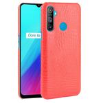 For OPPO Realme C3 with Fingerprint Hole Shockproof Crocodile Texture PC + PU Case(Red)