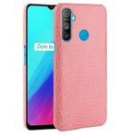 For OPPO Realme C3 with Fingerprint Hole Shockproof Crocodile Texture PC + PU Case(Pink)