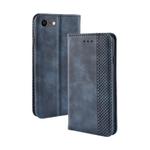 For iPhone SE 2022 / SE 2020 Magnetic Buckle Retro Crazy Horse Texture Horizontal Flip Leather Case with Holder & Card Slots & Photo Frame(Blue)