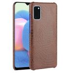 For Galaxy A41 Global Official Version Shockproof Crocodile Texture PC + PU Case(Brown)
