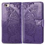 For iPhone SE 2022 / SE 2020Butterfly Love Flower Embossed Horizontal Flip Leather Case with Bracket / Card Slot / Wallet / Lanyard(Dark Purple)