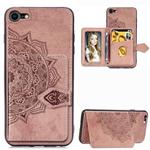 For iPhone SE 2022 / SE 2020 Mandala Embossed Magnetic Cloth PU + TPU + PC Case with Holder & Card Slots & Wallet & Photo Frame & Strap(Rose Gold)