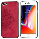 For iPhone SE 2022 / SE 2020 Mandala Embossed Cloth Cover PC + TPU Mobile Phone Case with Magnetic Function and Hand Strap(Red)