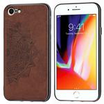 For iPhone SE 2022 / SE 2020 Mandala Embossed Cloth Cover PC + TPU Mobile Phone Case with Magnetic Function and Hand Strap(Brown)