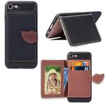 For iPhone SE 2022 / SE 2020 Leaf Buckle Litchi Texture Card Holder PU + TPU Case with Card Slot & Wallet & Holder & Photo Frame(Black)