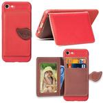 For iPhone SE 2022 / SE 2020 Leaf Buckle Litchi Texture Card Holder PU + TPU Case with Card Slot & Wallet & Holder & Photo Frame(Red)
