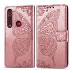 For Moto G8 Play  Butterfly Love Flower Embossed Horizontal Flip Leather Case with Bracket / Card Slot / Wallet / Lanyard(Rose Gold)