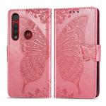 For Moto G8 Play  Butterfly Love Flower Embossed Horizontal Flip Leather Case with Bracket / Card Slot / Wallet / Lanyard(Pink)