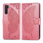 For OPPO F15/A91 Butterfly Love Flower Embossed Horizontal Flip Leather Case with Bracket / Card Slot / Wallet / Lanyard(Pink)