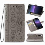 For Sony Xperia 10 II Cute Cat and Dog Embossed Horizontal Flip Leather Case with Bracket / Card Slot / Wallet / Lanyard(Gray)
