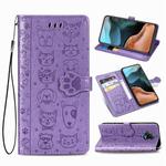 For Xiaomi Redmi K30 Pro Cute Cat and Dog Embossed Horizontal Flip Leather Case with Bracket / Card Slot / Wallet / Lanyard(Purple)