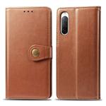 For Sony Xperia 10 II Retro Solid Color Leather Buckle Phone Case with Lanyard & Photo Frame & Card Slot & Wallet & Stand Function(Brown)