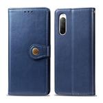 For Sony Xperia 10 II Retro Solid Color Leather Buckle Phone Case with Lanyard & Photo Frame & Card Slot & Wallet & Stand Function(Blue)