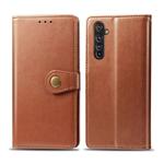 For OPPO Realme X50 Pro Retro Solid Color Leather Buckle Phone Case with Lanyard & Photo Frame & Card Slot & Wallet & Stand Function(Brown)